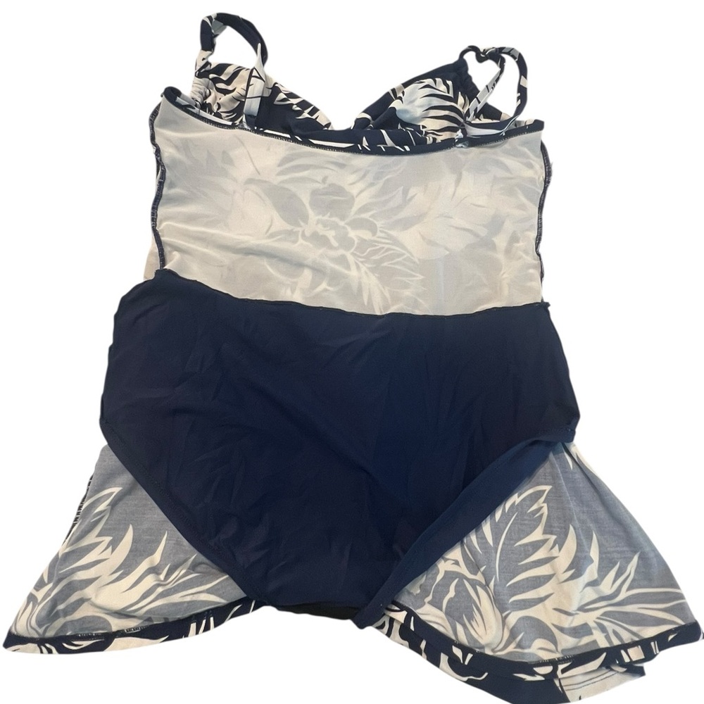 Beach House One Piece Swimsuit Swim-dress Size 16 Navy White Floral - Picture 7 of 8